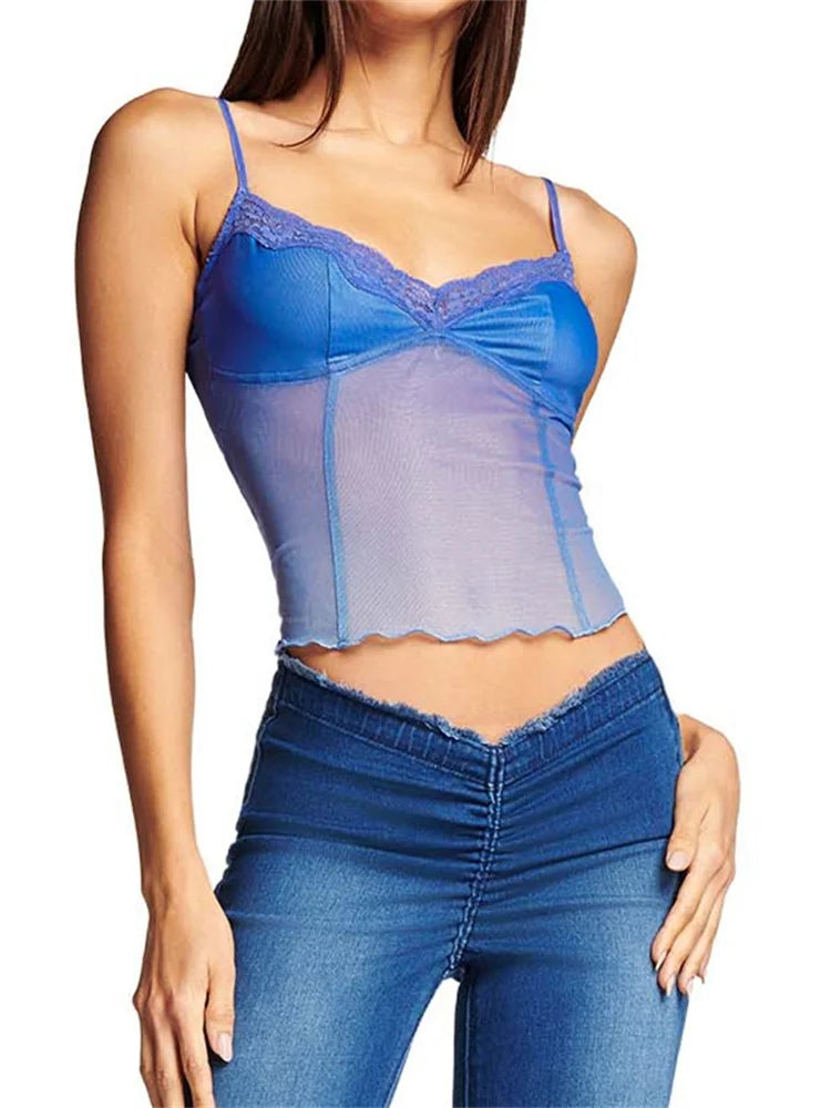Fairy Sleeveless V-neck See-through Y2K Slim Mini Chic Aesthetics Crosets Crop Top