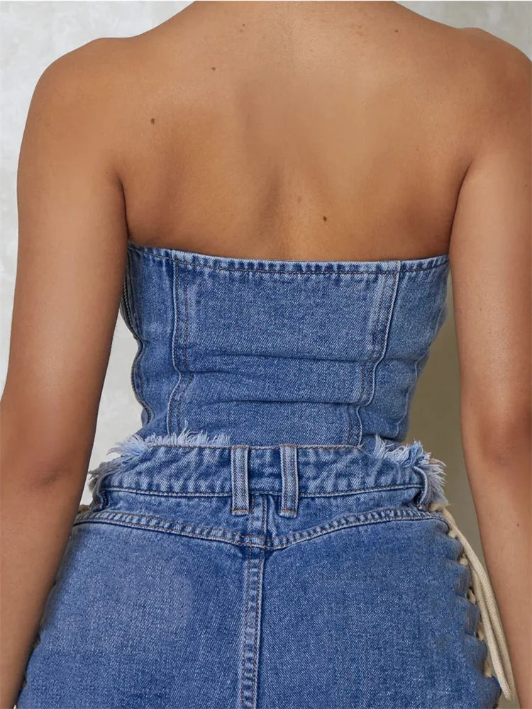 Bustiers Corsets Summer Party Clubwear Strapless Off Shoulder Criss-cross Tie-up Irregular Hem Vests Crop Top