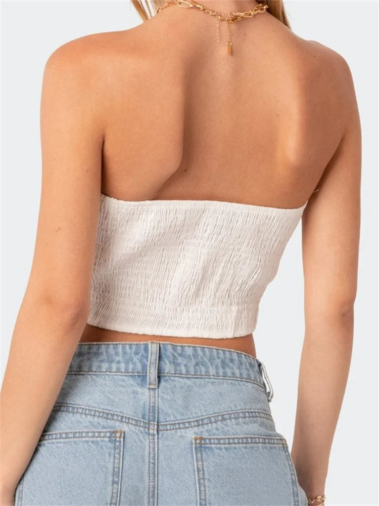 Tube Top Cropped Strapless Backless Tie-up Mini Slim Fit Summer Off Shoulder Party Clubwear Crop Top