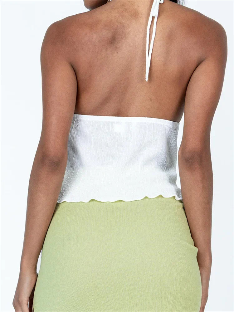 Backless Halter Tie-up Cute Mini Vest Sleeveless Deep V-neck Off Shoulder Streetwear Crop Top