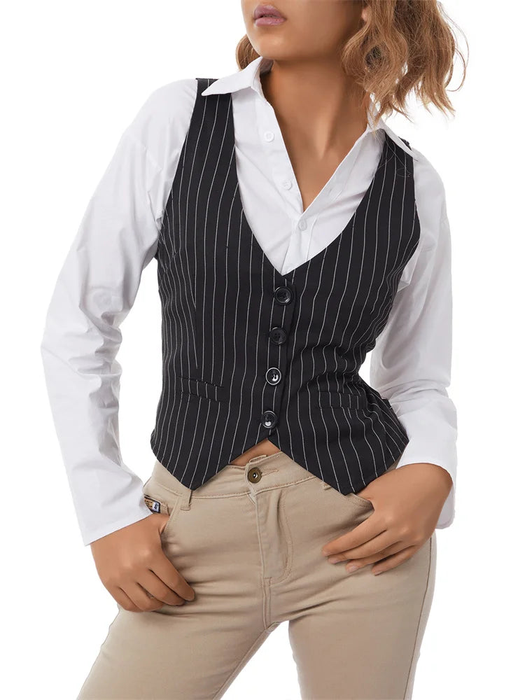 Y2K Bustiers Buttons Up Vest Waistcoat Summer Cropped V-neck Backless Slim Fit Corset Streetwear Crop Top
