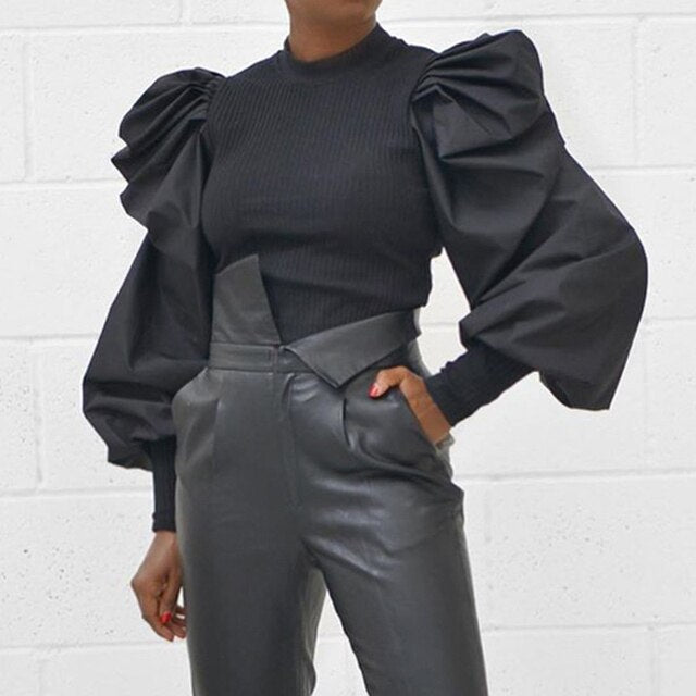 Puff Sleeve Patchwork Slim Top