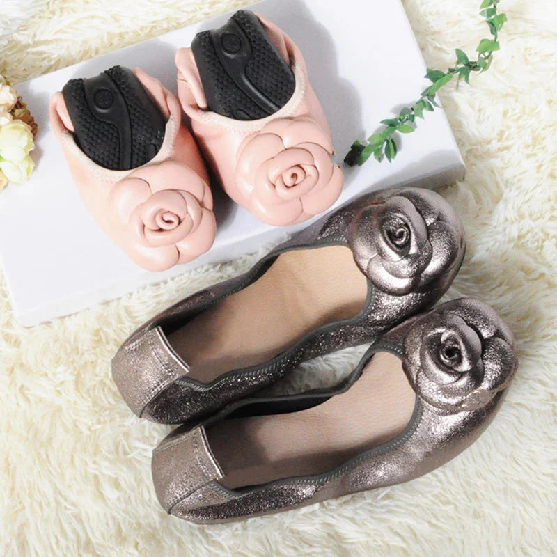 Camellia Genuine Leather Slip On Ballet Flats