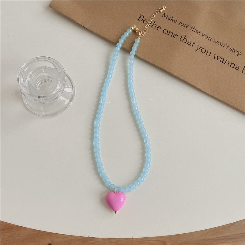 Candy Color Heart and Beads Earrings