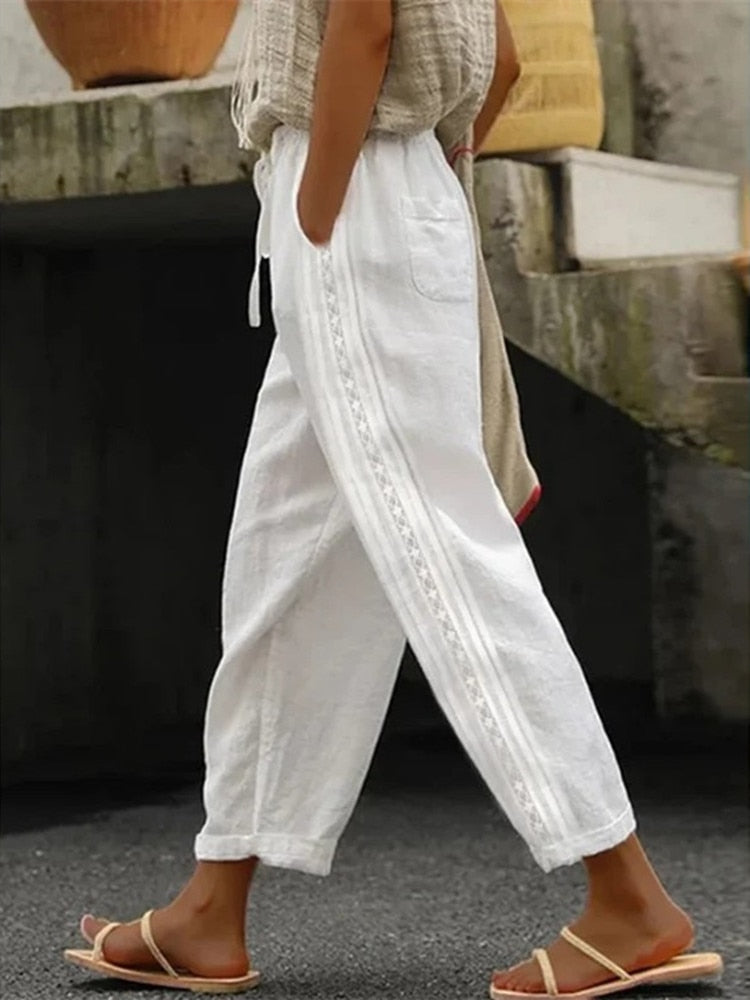 Casual Cotton Linen Cropped Pants