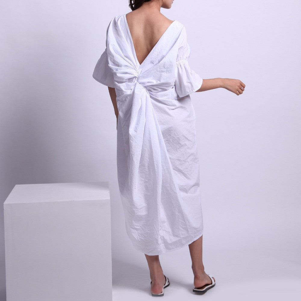 Chic Backless V-neck Dress - Blue or White