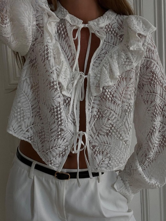 Claris White Lace Frill Blouse