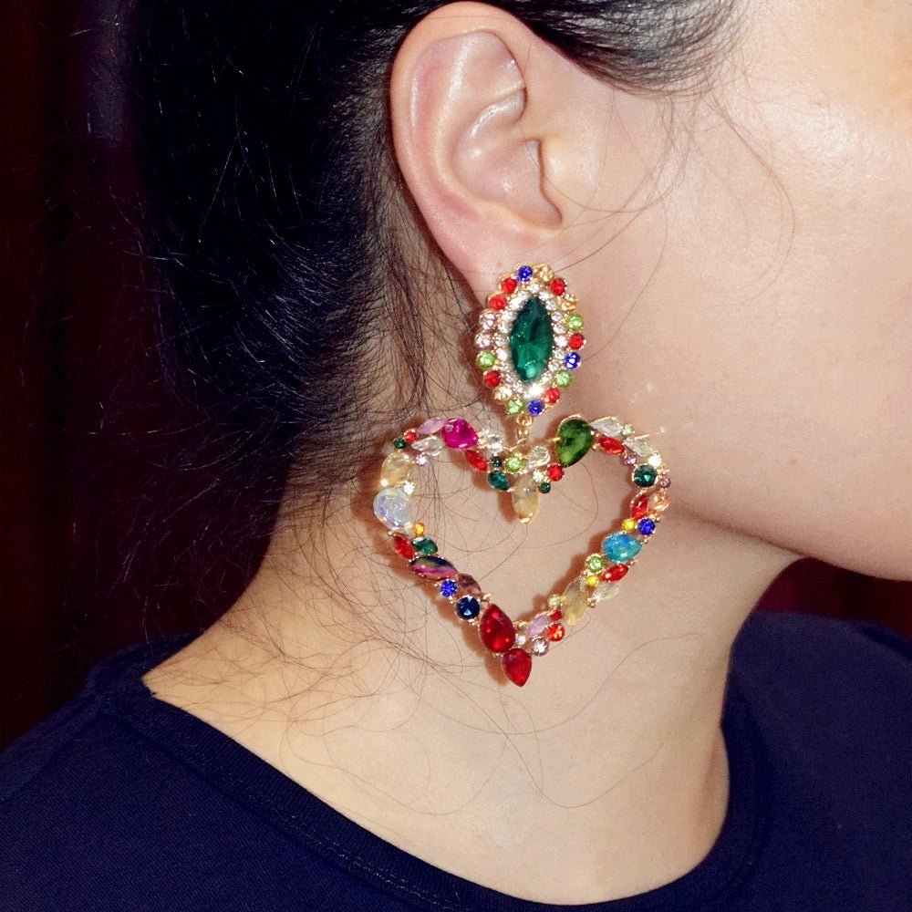 Drop Classy Lady Earrings Baroque Heart Earrings with Drop Rhinestone