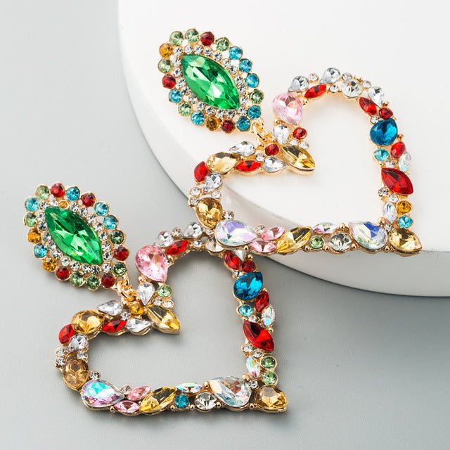Drop Classy Lady Earrings Baroque Heart Earrings with Drop Rhinestone