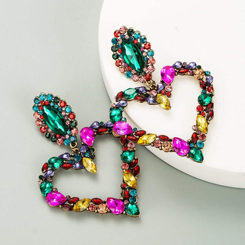 Drop Classy Lady Earrings Baroque Heart Earrings with Drop Rhinestone