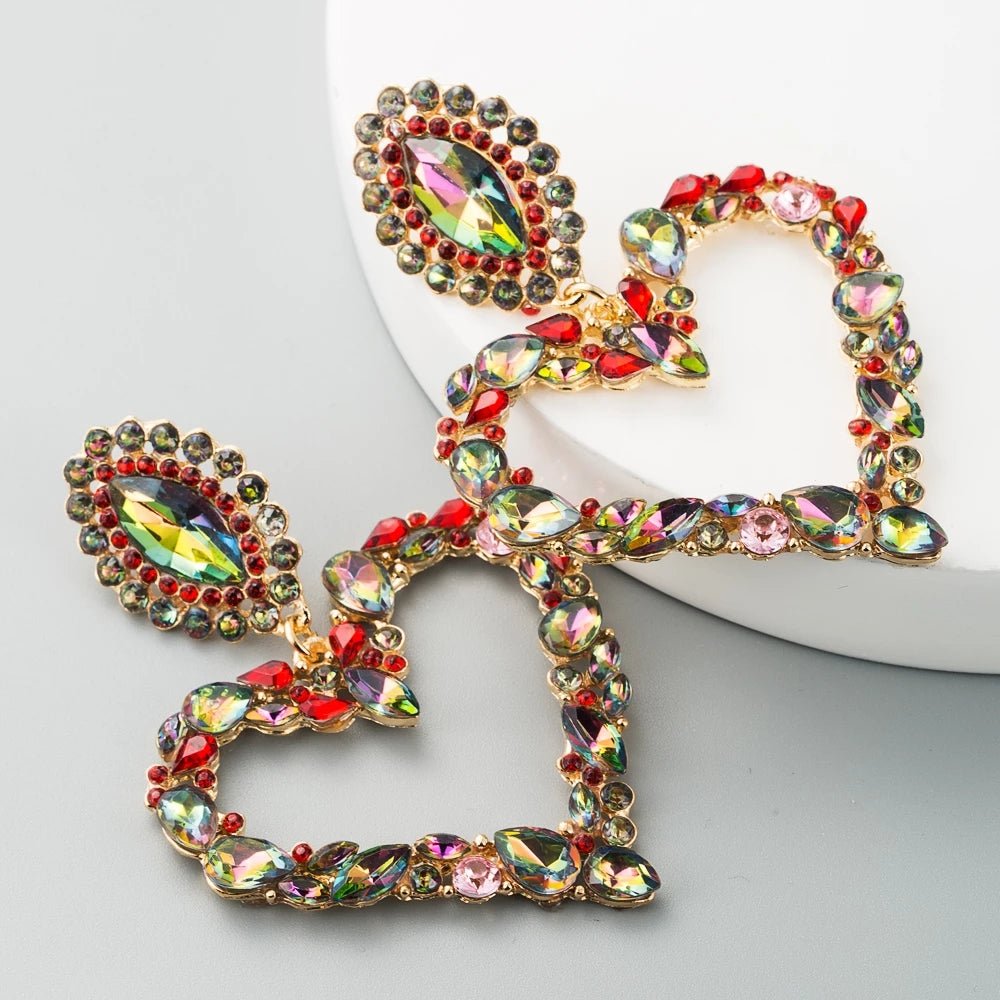 Drop Classy Lady Earrings Baroque Heart Earrings with Drop Rhinestone