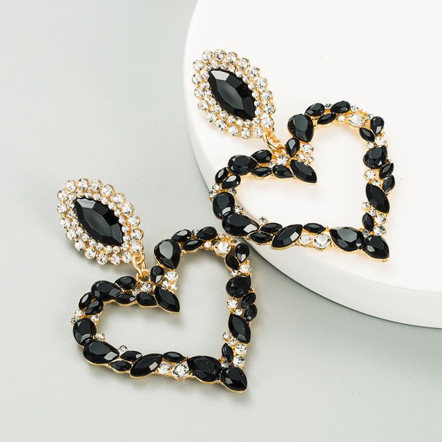 Drop Classy Lady Earrings Baroque Heart Earrings with Drop Rhinestone