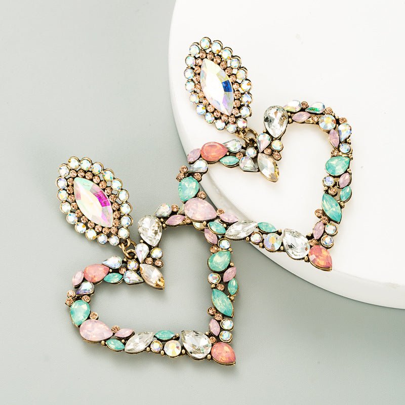 Drop Classy Lady Earrings Baroque Heart Earrings with Drop Rhinestone