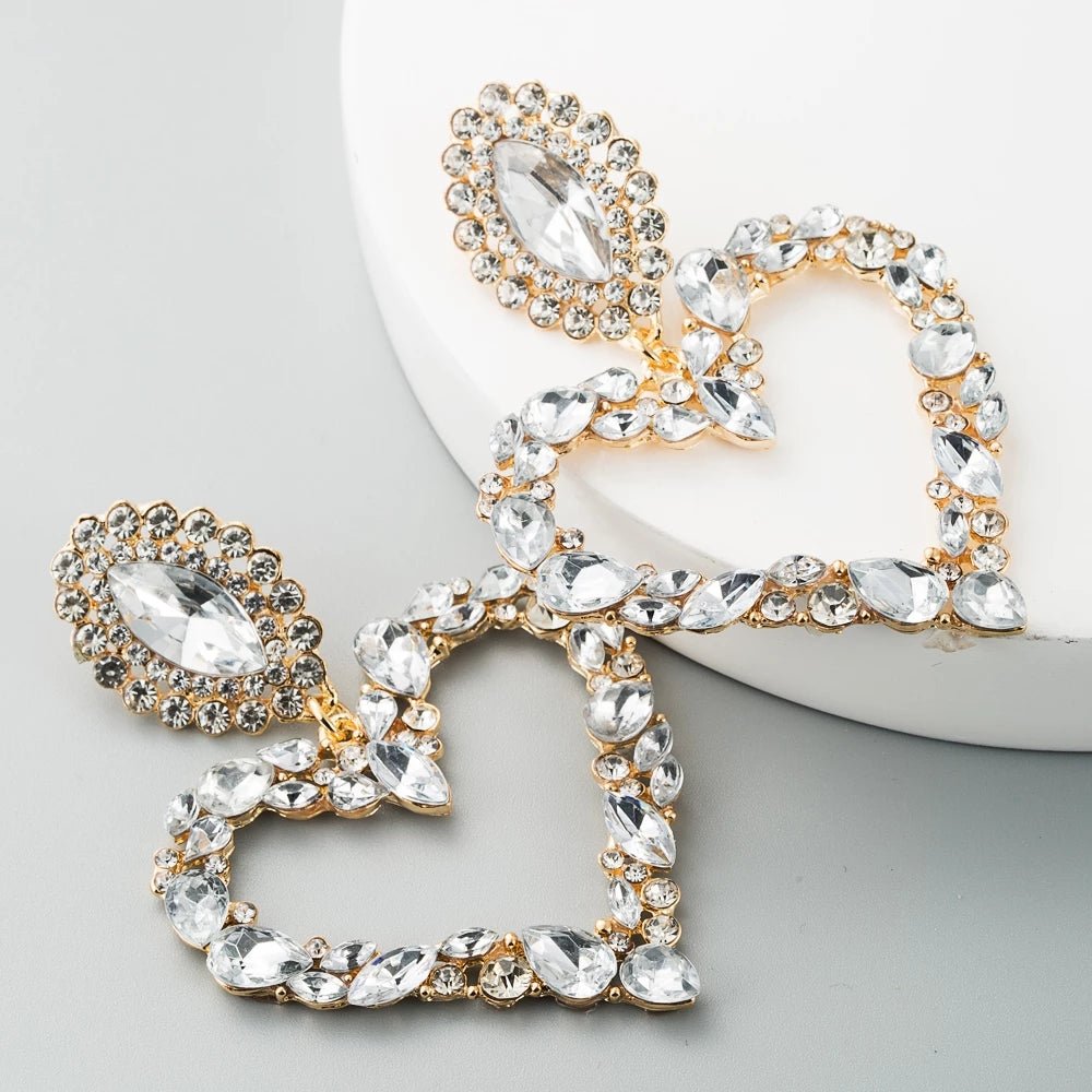 Drop Classy Lady Earrings Baroque Heart Earrings with Drop Rhinestone