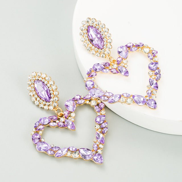 Drop Classy Lady Earrings Baroque Heart Earrings with Drop Rhinestone