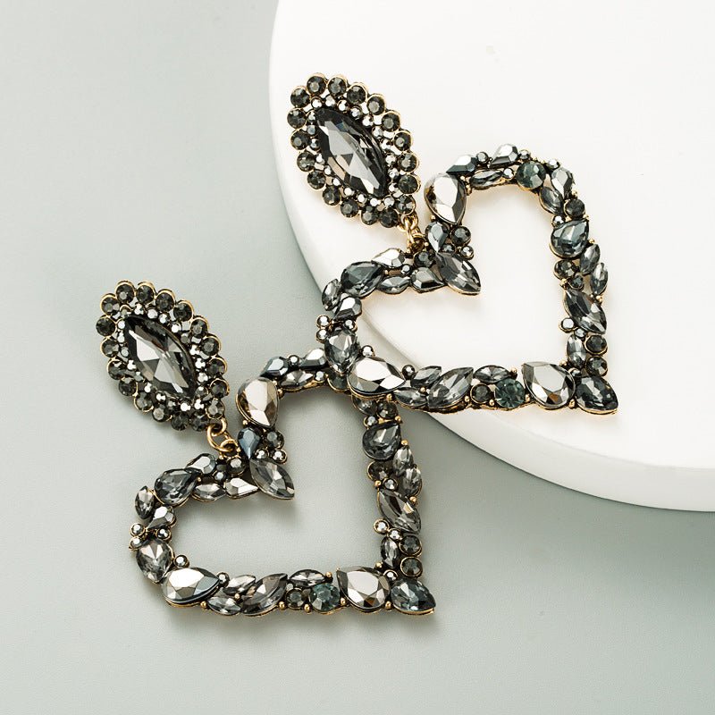 Drop Classy Lady Earrings Baroque Heart Earrings with Drop Rhinestone