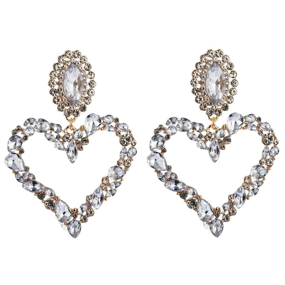 Drop Classy Lady Earrings Baroque Heart Earrings with Drop Rhinestone