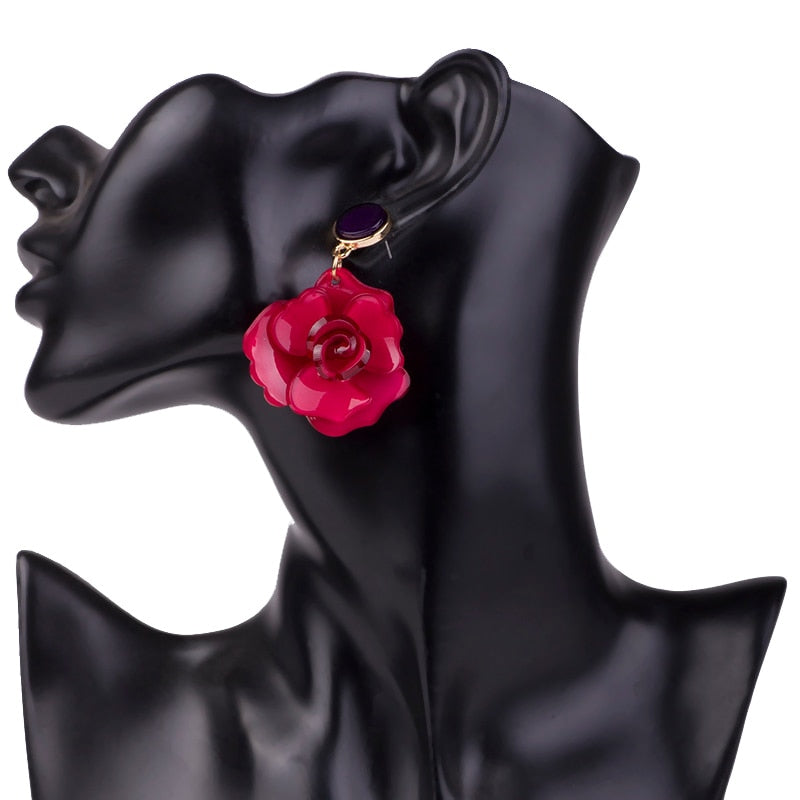 Clear Resin Rose Drop Earrings - 7 Colors