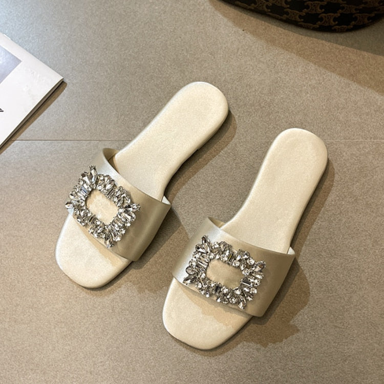 Cleo Rhinestone Embellishment Satin Slippers - 6 Colors