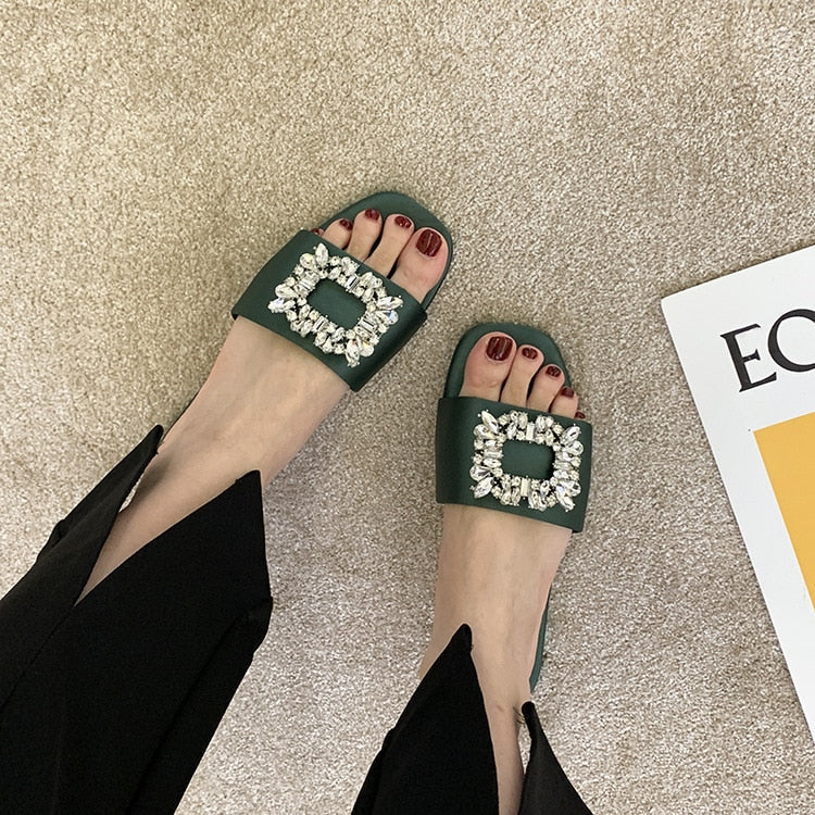 Cleo Rhinestone Embellishment Satin Slippers - 6 Colors