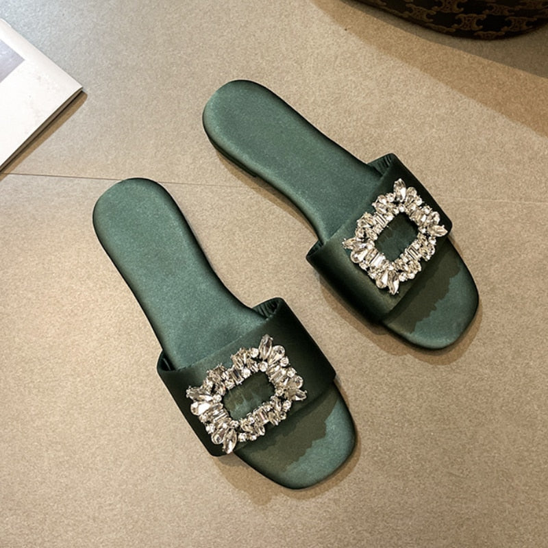 Cleo Rhinestone Embellishment Satin Slippers - 6 Colors