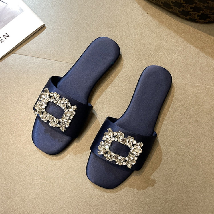 Cleo Rhinestone Embellishment Satin Slippers - 6 Colors