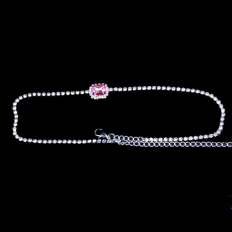 Color Crystal Gemstone Choker Necklace - Gold or Silver