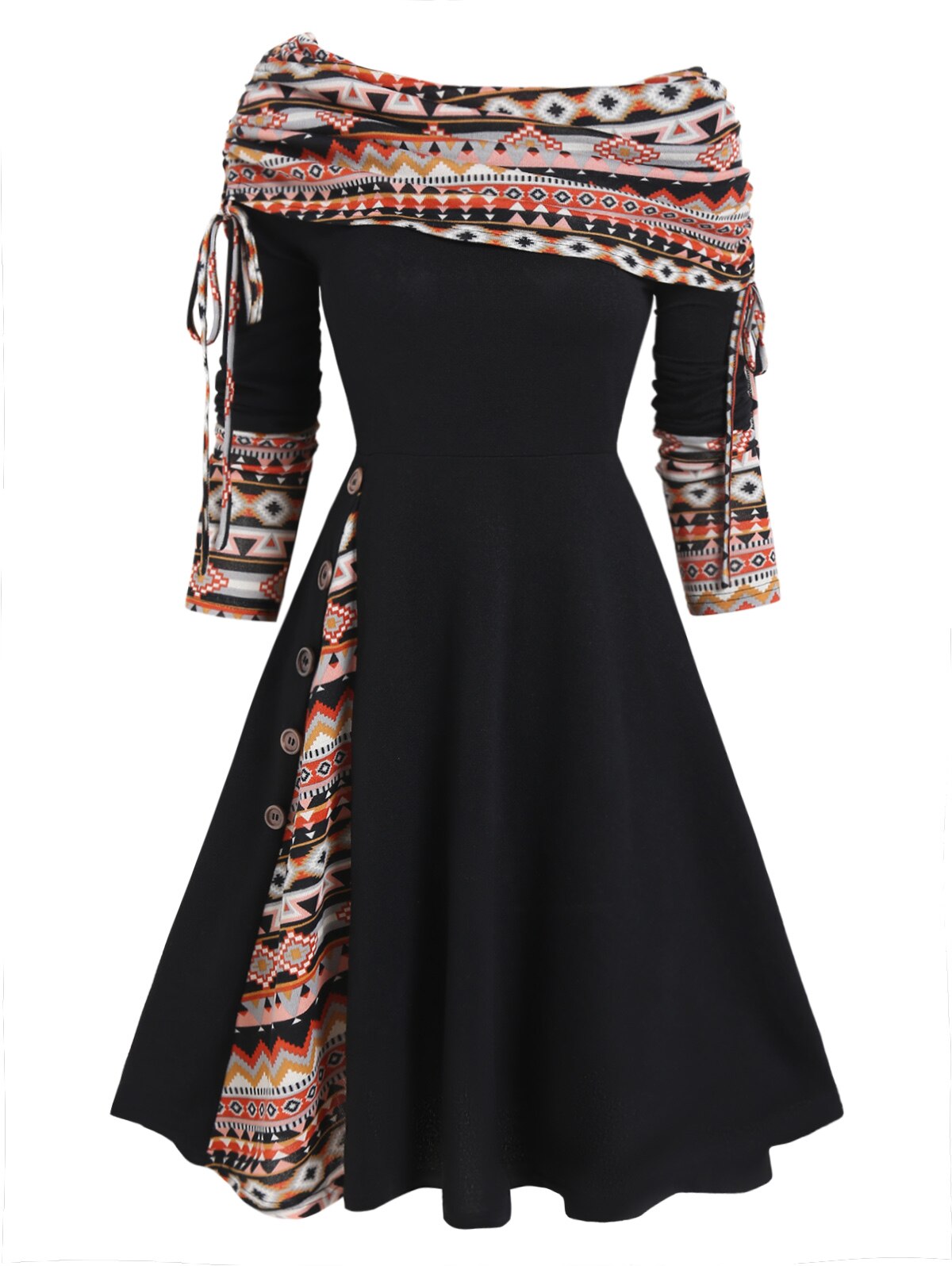 Convertible Striped Foldover Elegant Off-Shoulder Knitted Dresses