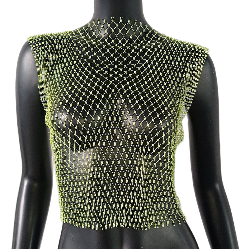 Crystal Rhinestone Embellished Mesh Tank Top - 8 Colors