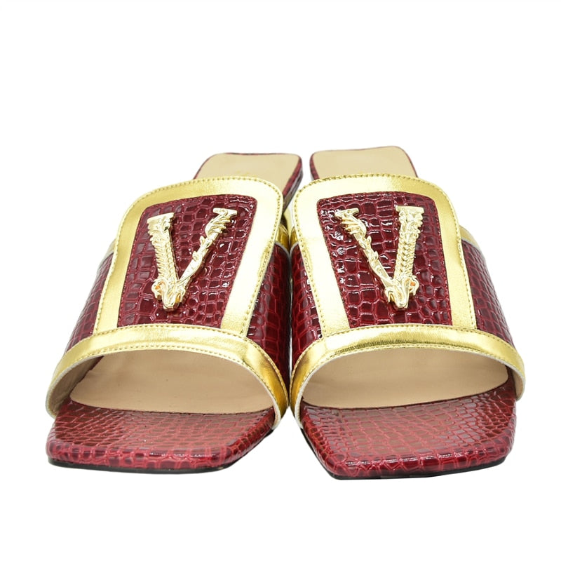 Daphnia Golden V Croco Sandals - 5 Colors