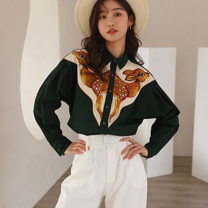 Deer Embroidered Western Shirts - 2 Colors