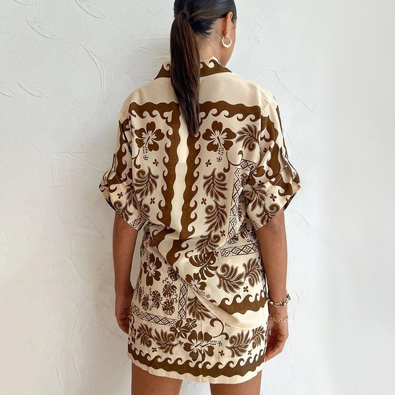 Devia Fern Prints Shirts and Mini Skirt 2-Piece Set
