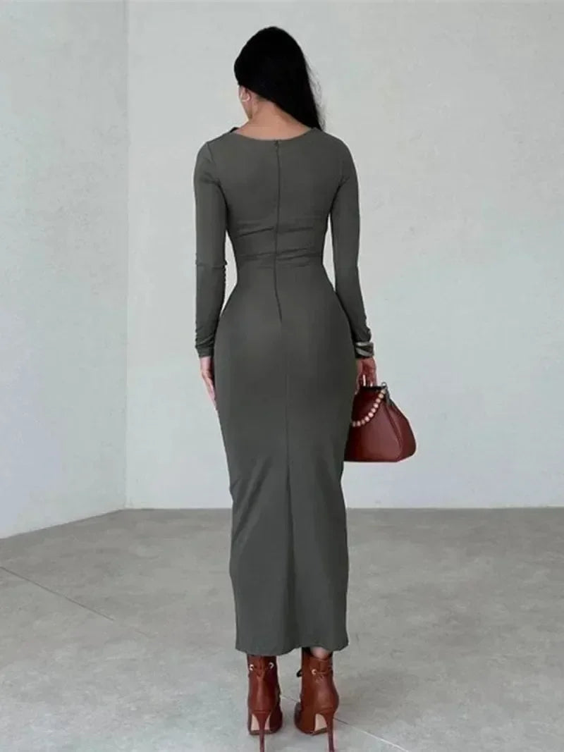 Spring Elegant O-neck Long Sleeve Bodycon Dress