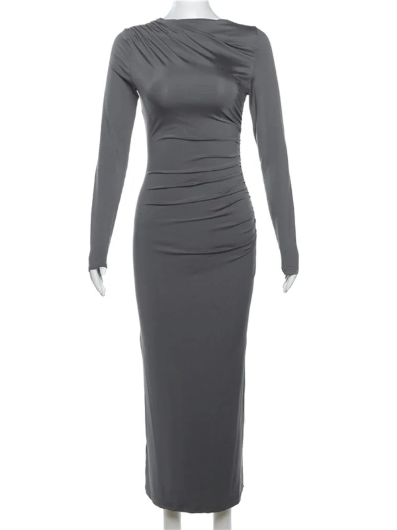 Spring Elegant O-neck Long Sleeve Bodycon Dress
