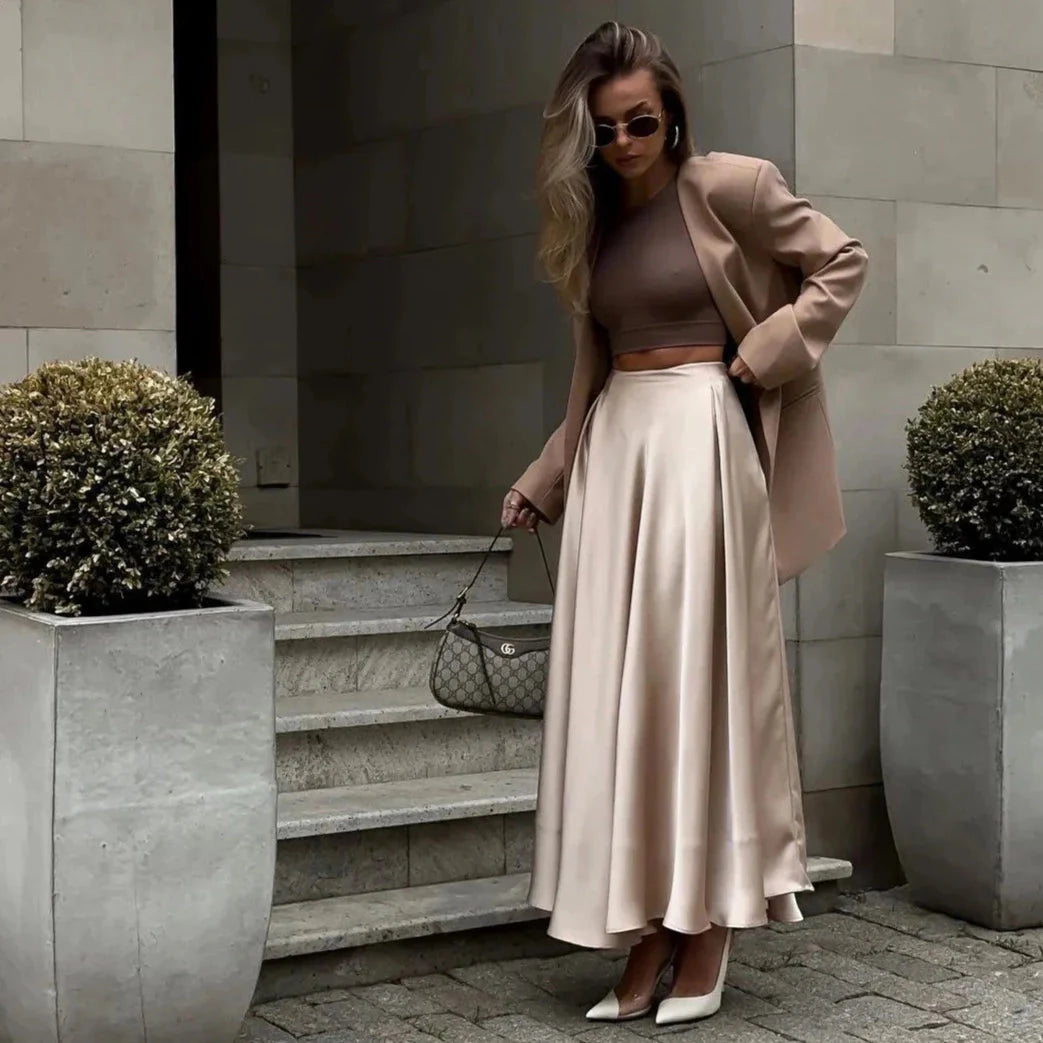 Elegant Satin Flare Maxi Skirts - 3 Colors