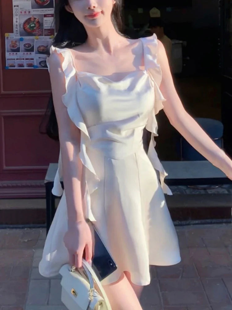 Korean Spaghetti Strap Vintage Fairy Sweet Midi Dress