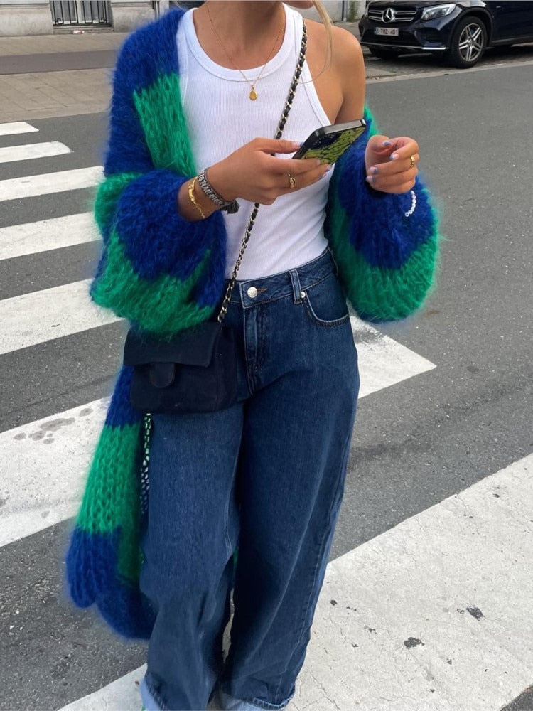 Elene Big Stripe Maxi Furry Cardigans - 2 Colors