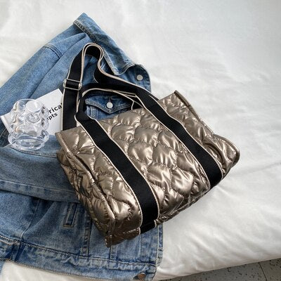 Embla Metallic Quilted Nylon Puffer Shopper Totes