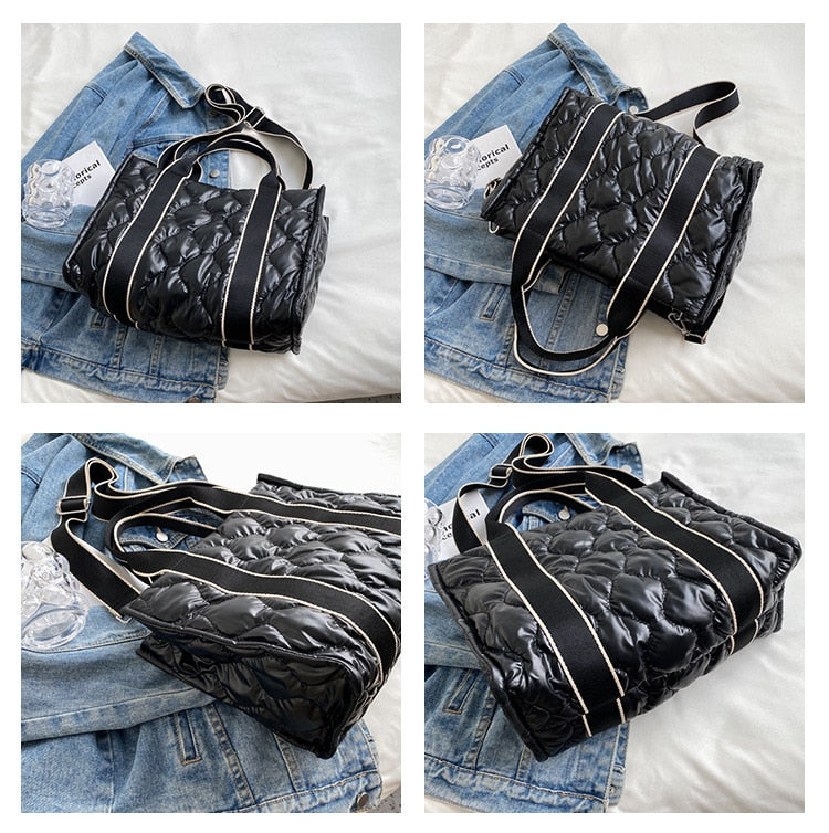 Embla Metallic Quilted Nylon Puffer Shopper Totes