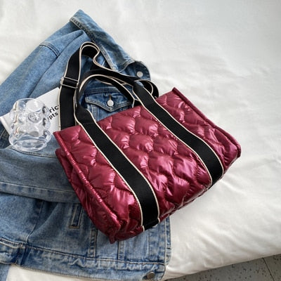 Embla Metallic Quilted Nylon Puffer Shopper Totes