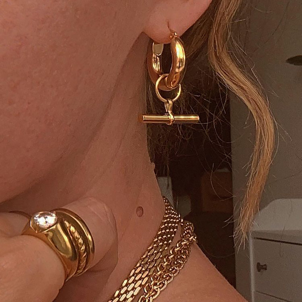 Ensa Circle and Bar Hoop Earrings