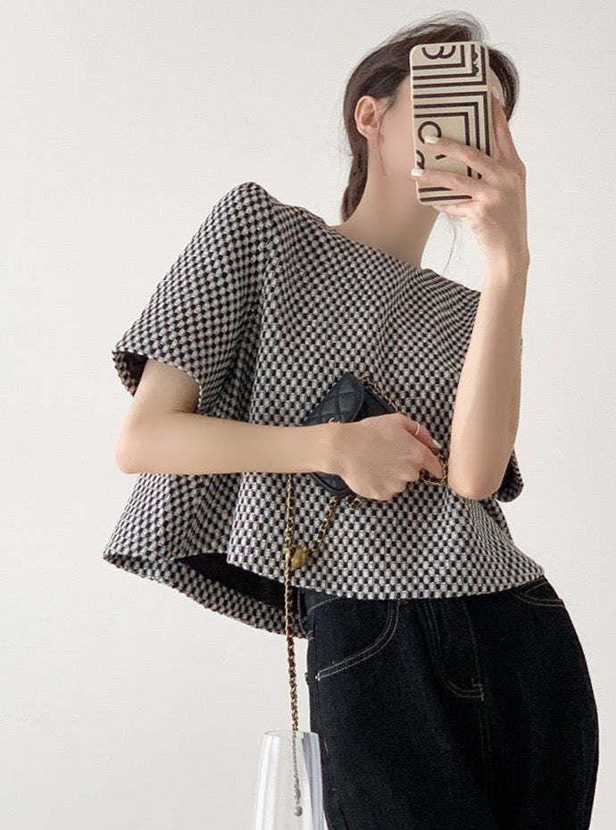 Eydis Retro Checks Woolen Crop Top