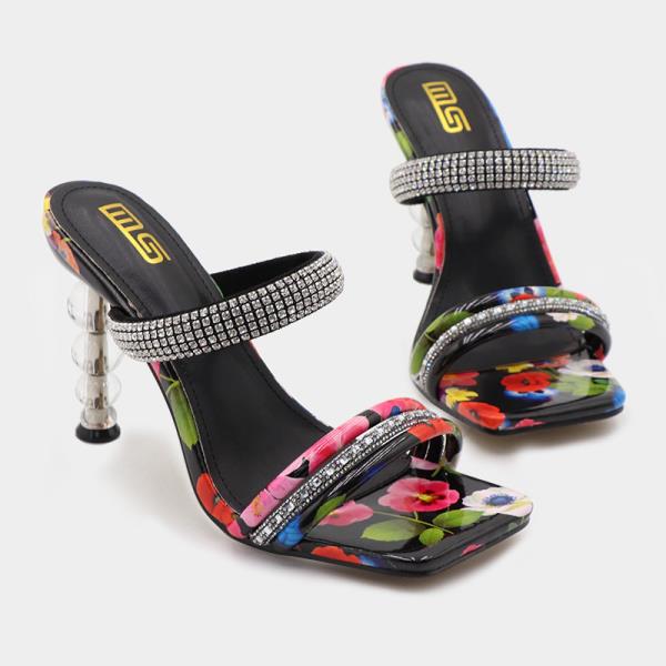 Faiza Double Strap Floral High Heel Sandals - 4 Colors