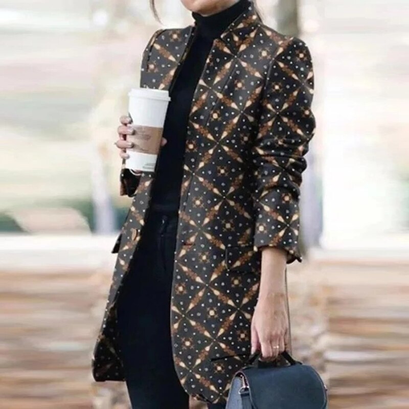Plaid Printing Long Thin Coat