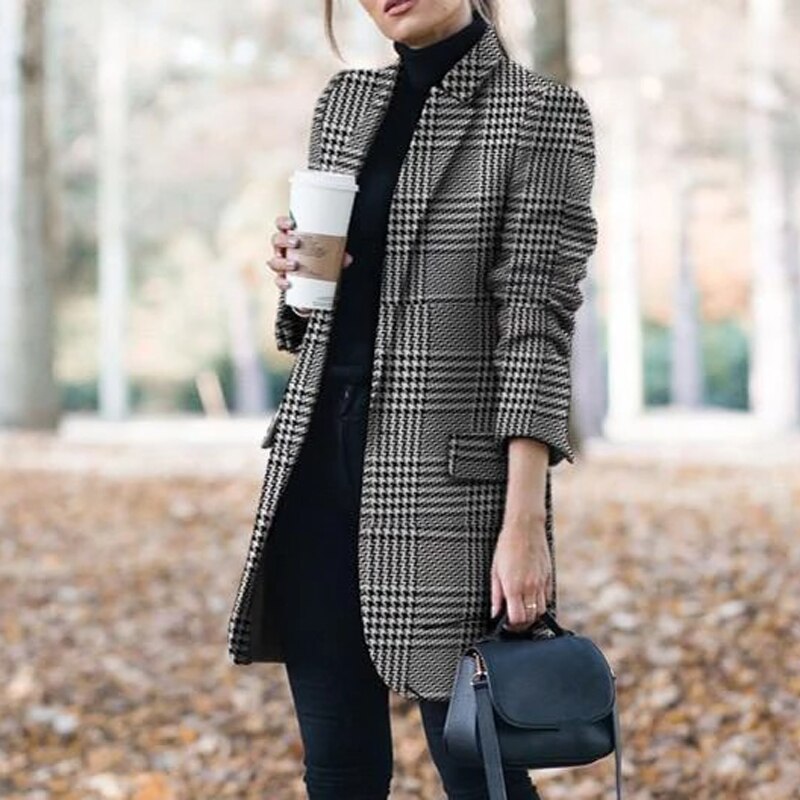 Plaid Printing Long Thin Coat