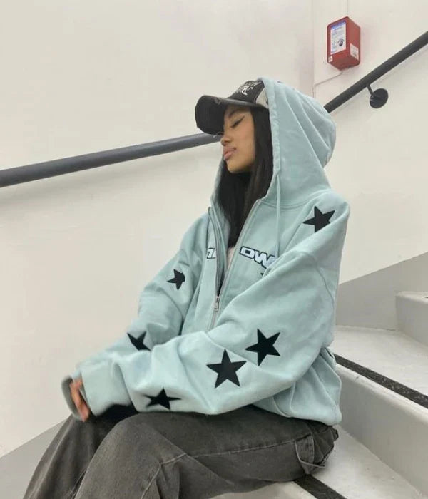 Vintage Star Print Loose Hoodie