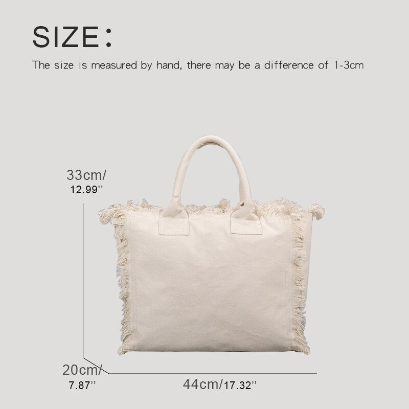Fringe Trim Large Canvas Totes - 2 Colors