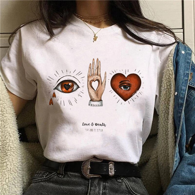 Funny Mushroom Print T-shirt Women's Fashion Versatile Top T-shirt