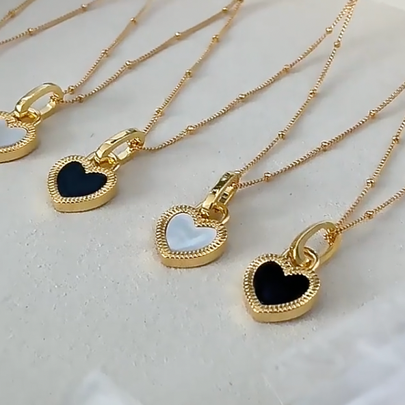 Gia B/W Double Sided Heart Pendant Necklace