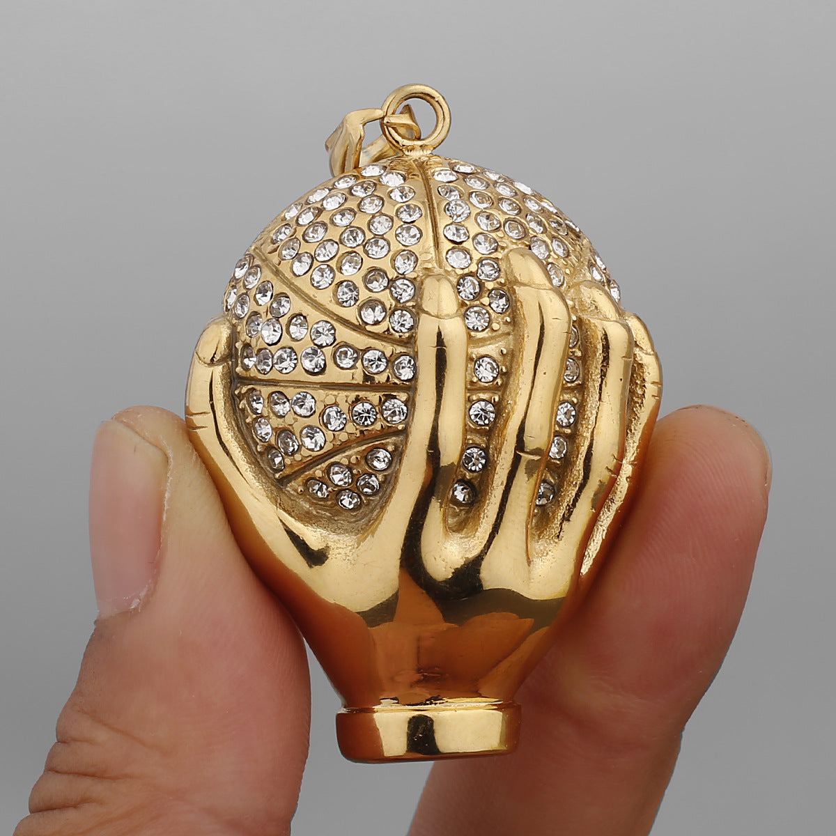Gold Diamond Ball Holding Hand Necklace